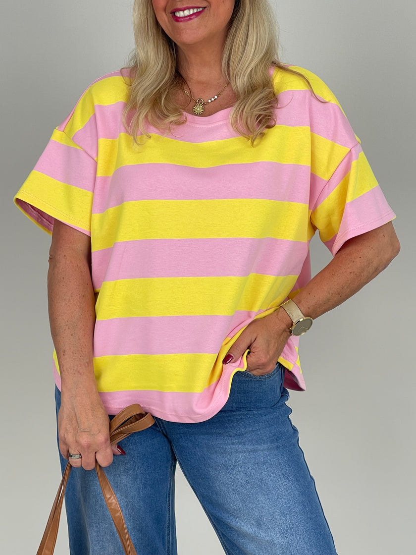 T-Shirt Streifen in Rosa/Gelb