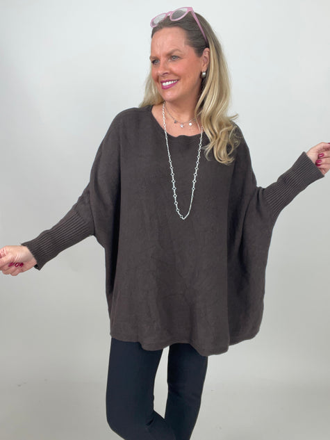 Pullover Oversized Fledermausärmel Uni in Mokka