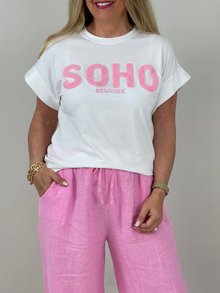 T-Shirt Soho in Weiß/Rosa