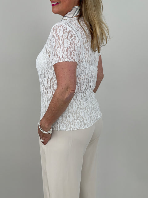 Shirt Spitze Kurzarm in Weiß Art. 7104