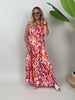 Kleid Maxi Kofferstoff Binde-Details Orange/Rot