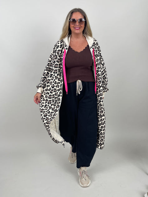 Leo Sweatmantel mit pinken Details in Beige
