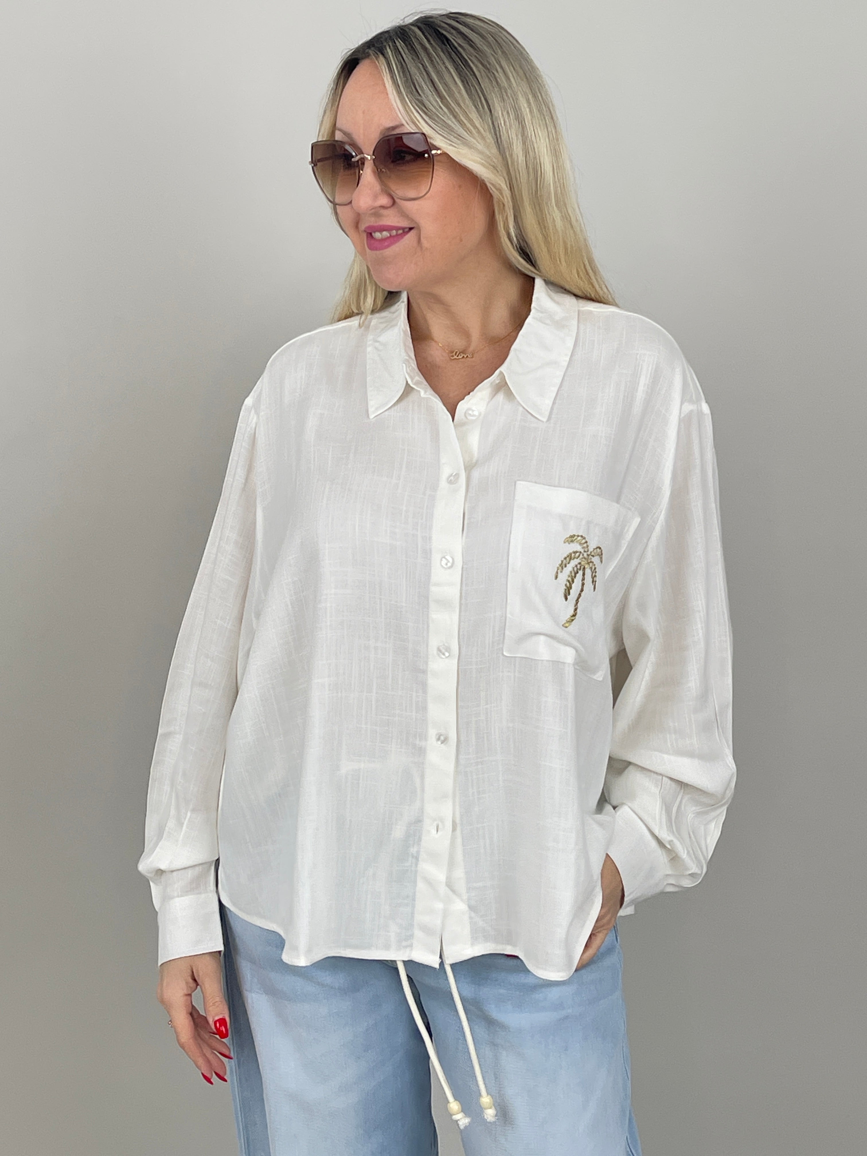 Bluse Palme in Weiß Art. 6900