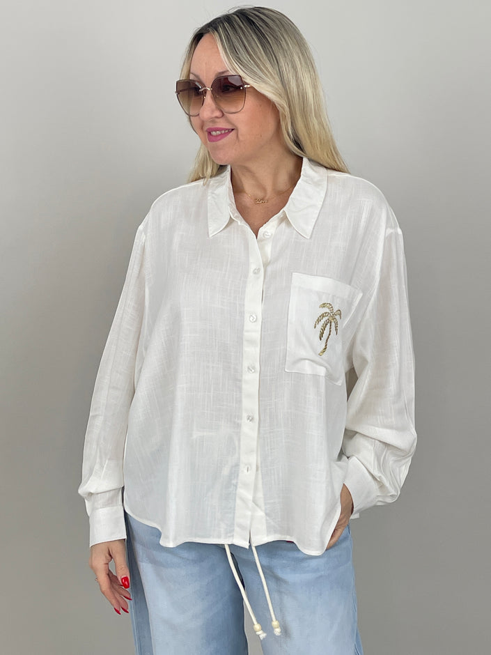Bluse Palme in Weiß