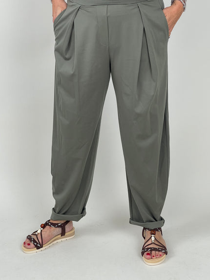 Hose Bundfalten Butterstoff in Khaki