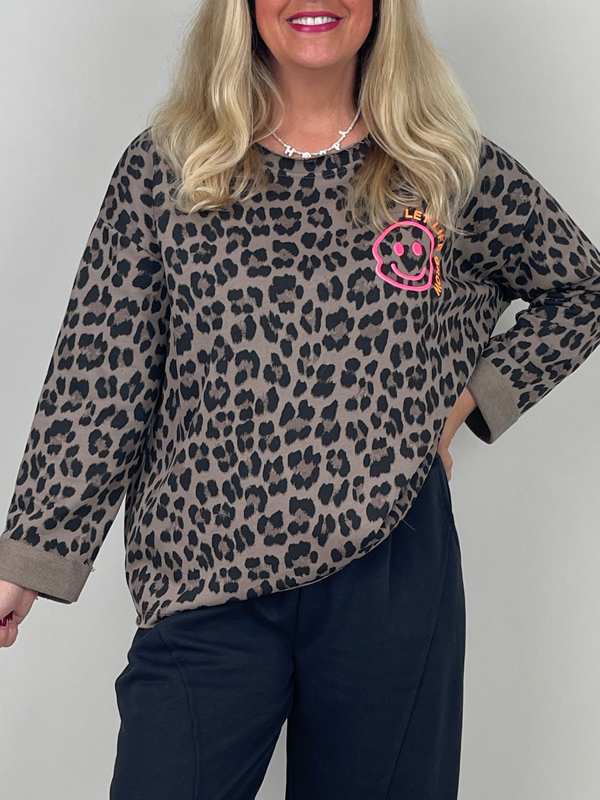 Sweatshirt mit Statement-Print Paradise Leo/Taupe