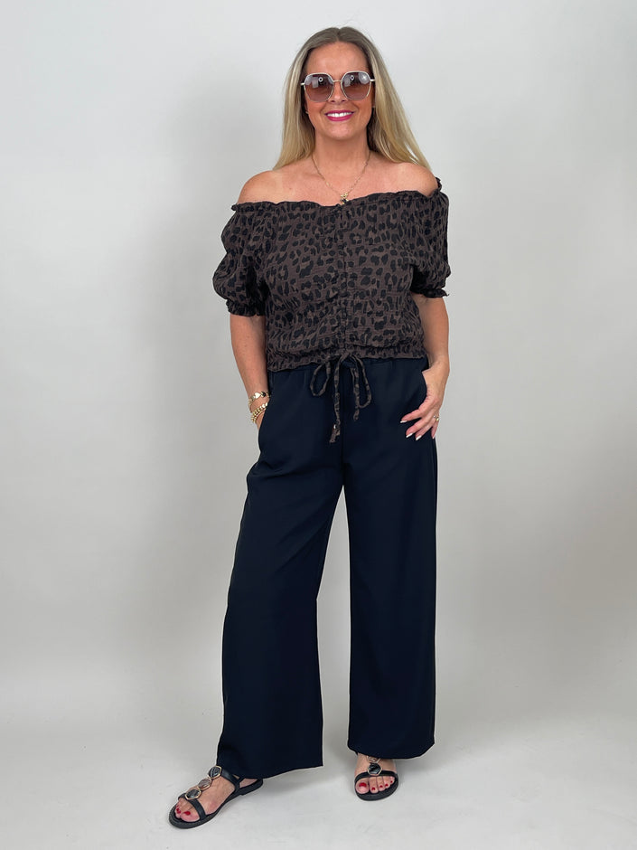 Bluse Musselin mit Raffung in Mokka/Leo