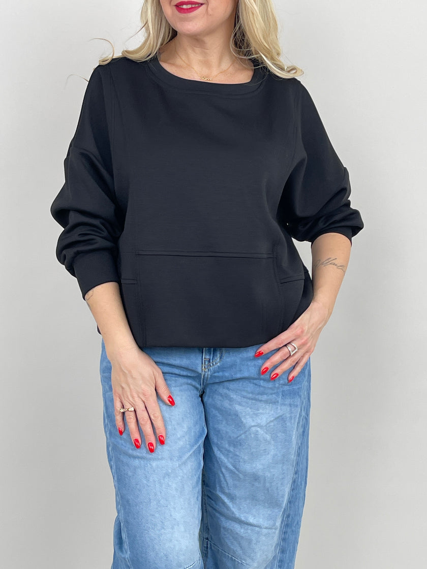 Sweatshirt Soft mit Knöpfen in Schwarz Artikel 6795