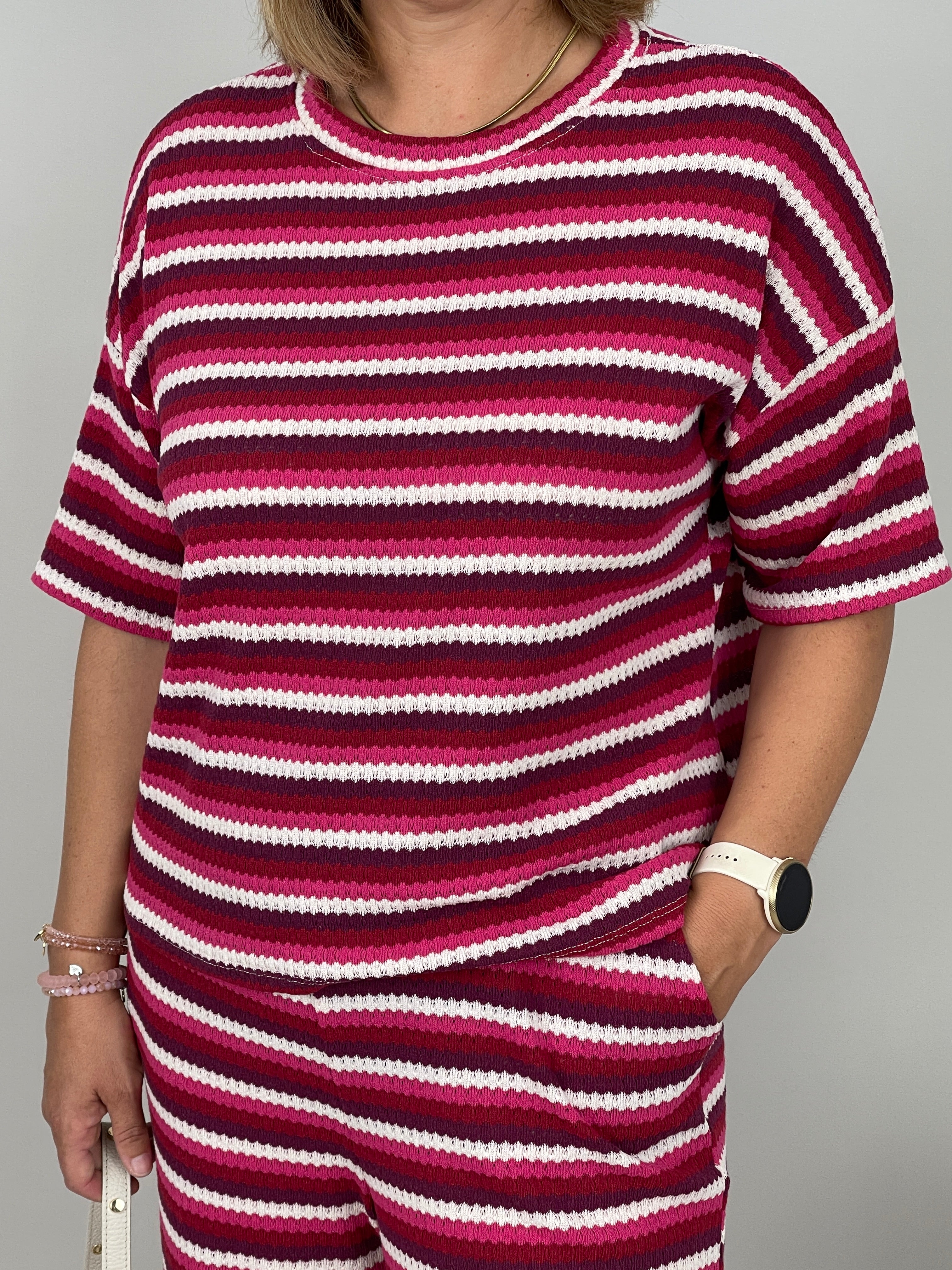 Strickshirt Streifen in Beerentönen