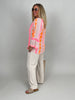 Boho-Bluse mit Neonstickerei in Pink/Orange