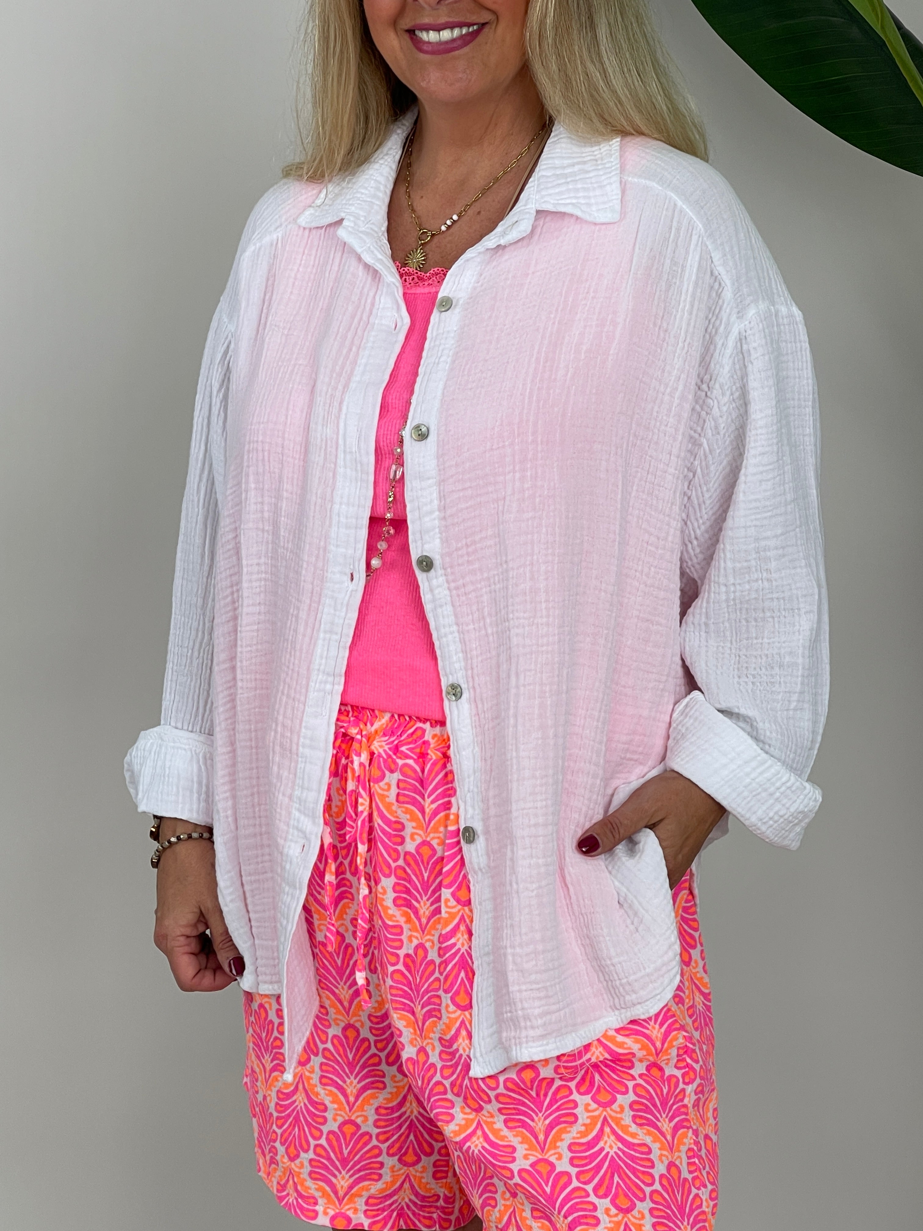 Musselin Bluse Uni in Weiß