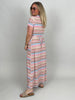 Kleid lang Kofferstoff ZickZack in Rosa/Beige/Hellblau