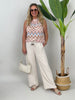 Neckholder Top Kofferstoff ZickZack in Beige/Hellblau