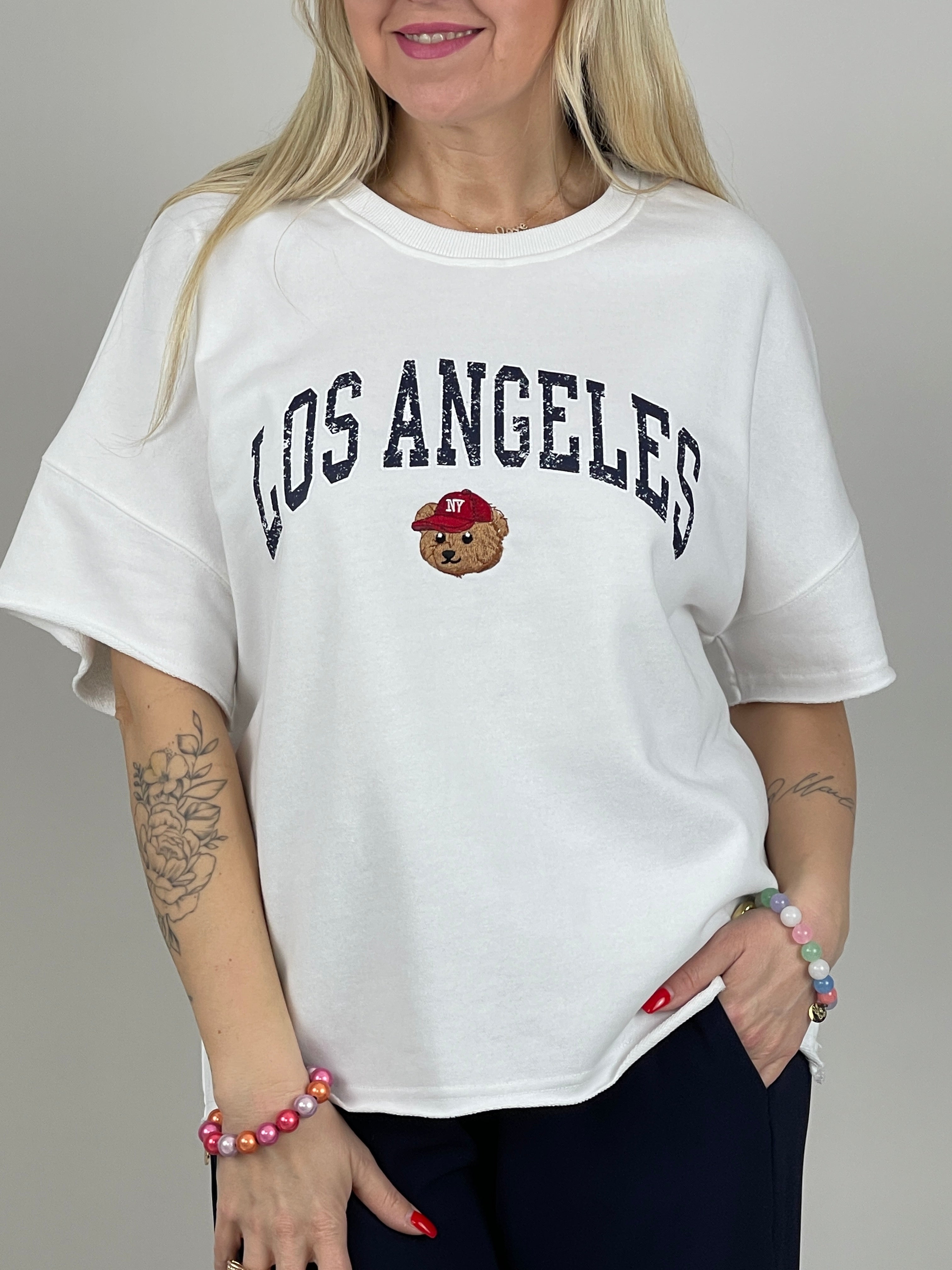 Sweatshirt Kurzarm Teddy in Weiß