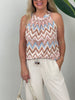 Neckholder Top Kofferstoff ZickZack in Beige/Hellblau
