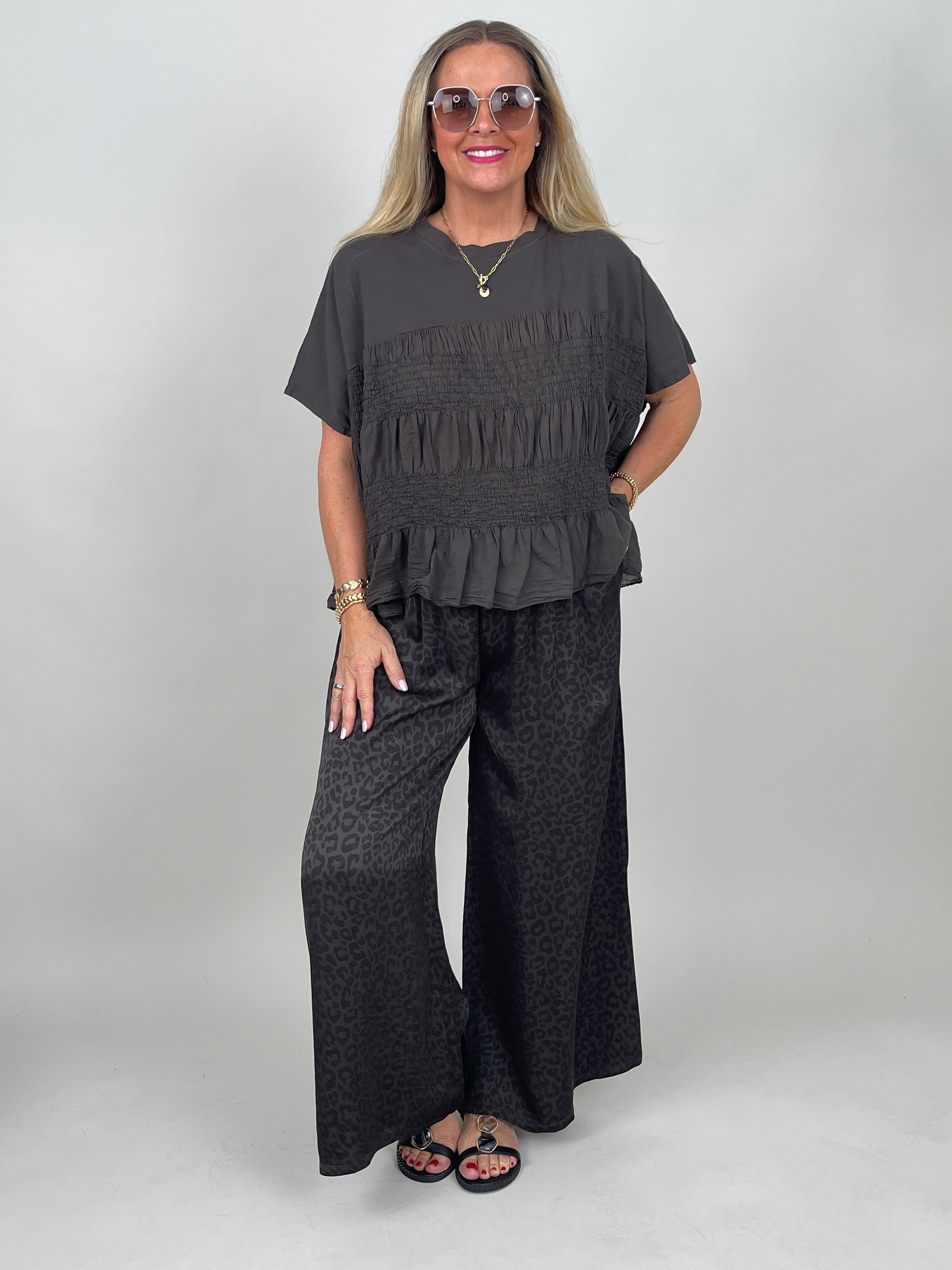 Hose Satin Leo in Mokka/Schwarz