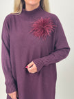 Pulloverkleid mit Stehkragen in Aubergine