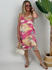 Kleid mit geflochtenen Trägern in Pink/Gelb