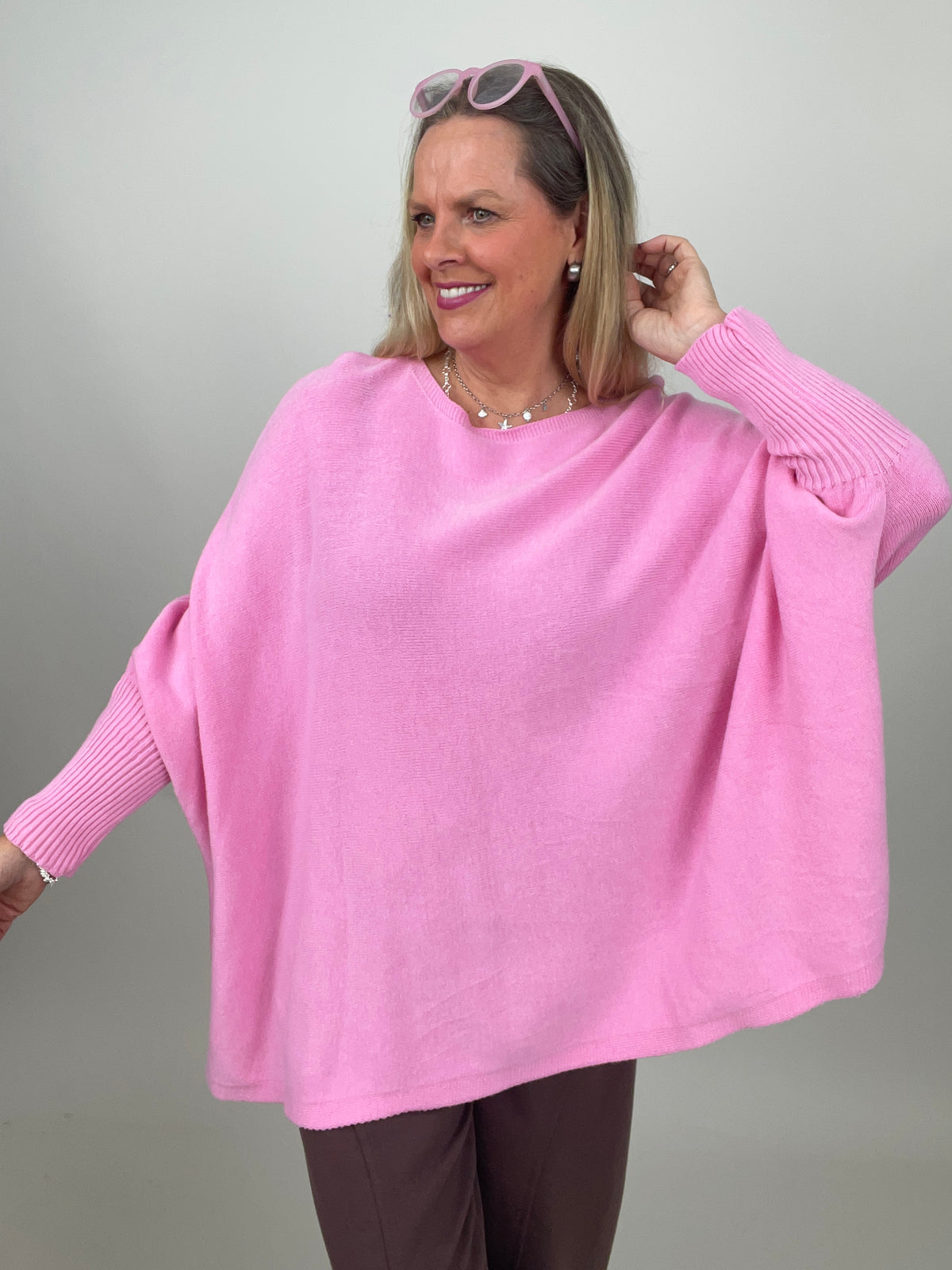 Pullover Oversized Fledermausärmel Uni in Candypink