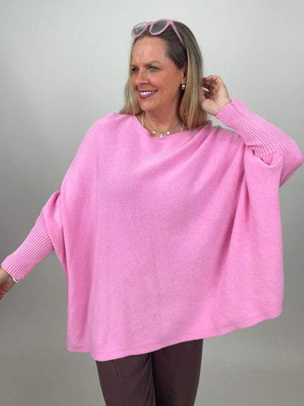 Pullover Oversized Fledermausärmel Uni in Candypink
