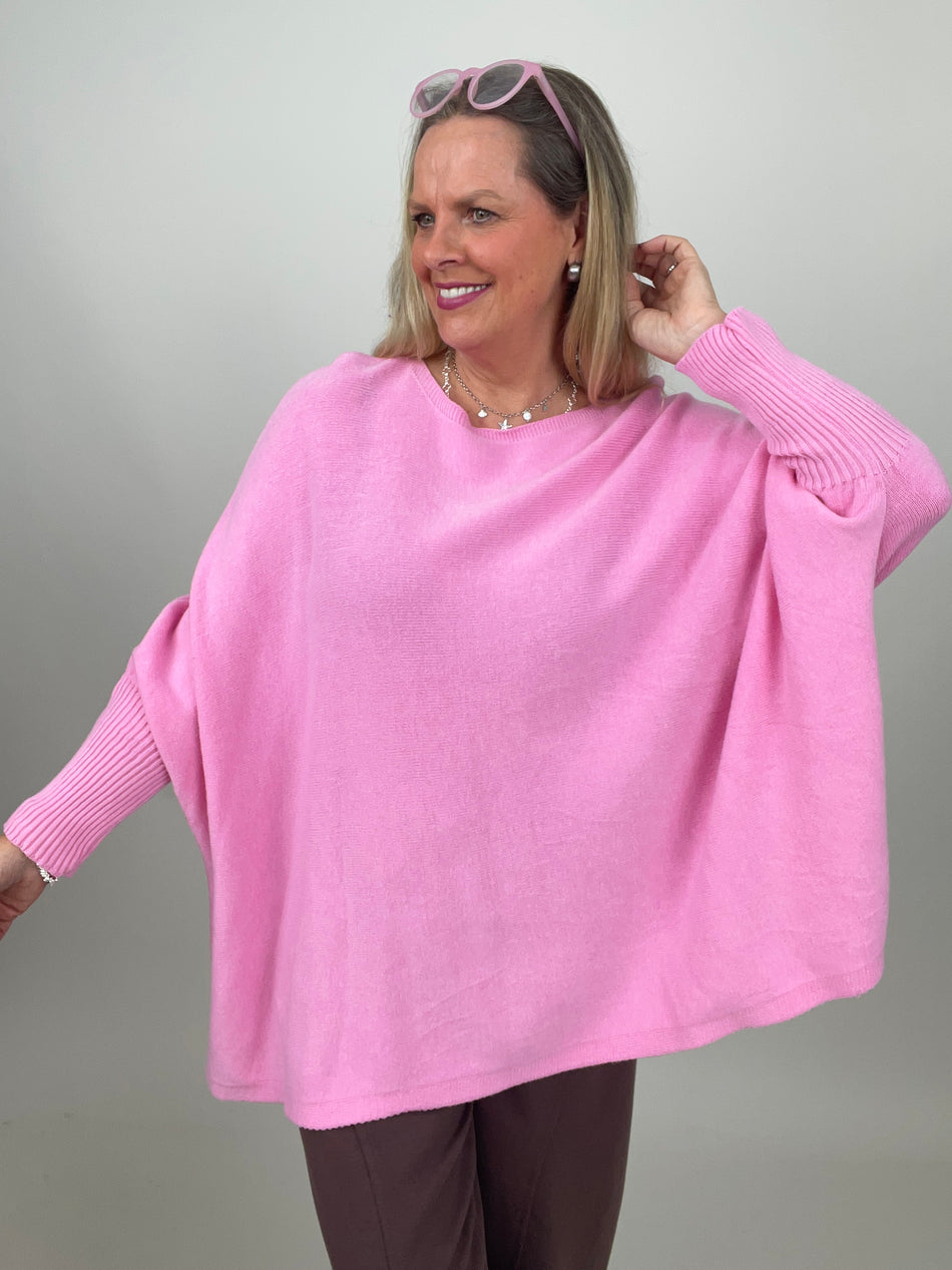 Pullover Oversized Fledermausärmel Uni in Candypink