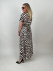Kleid lang Kurzarm Kofferstoff Leo in Beige/Braun