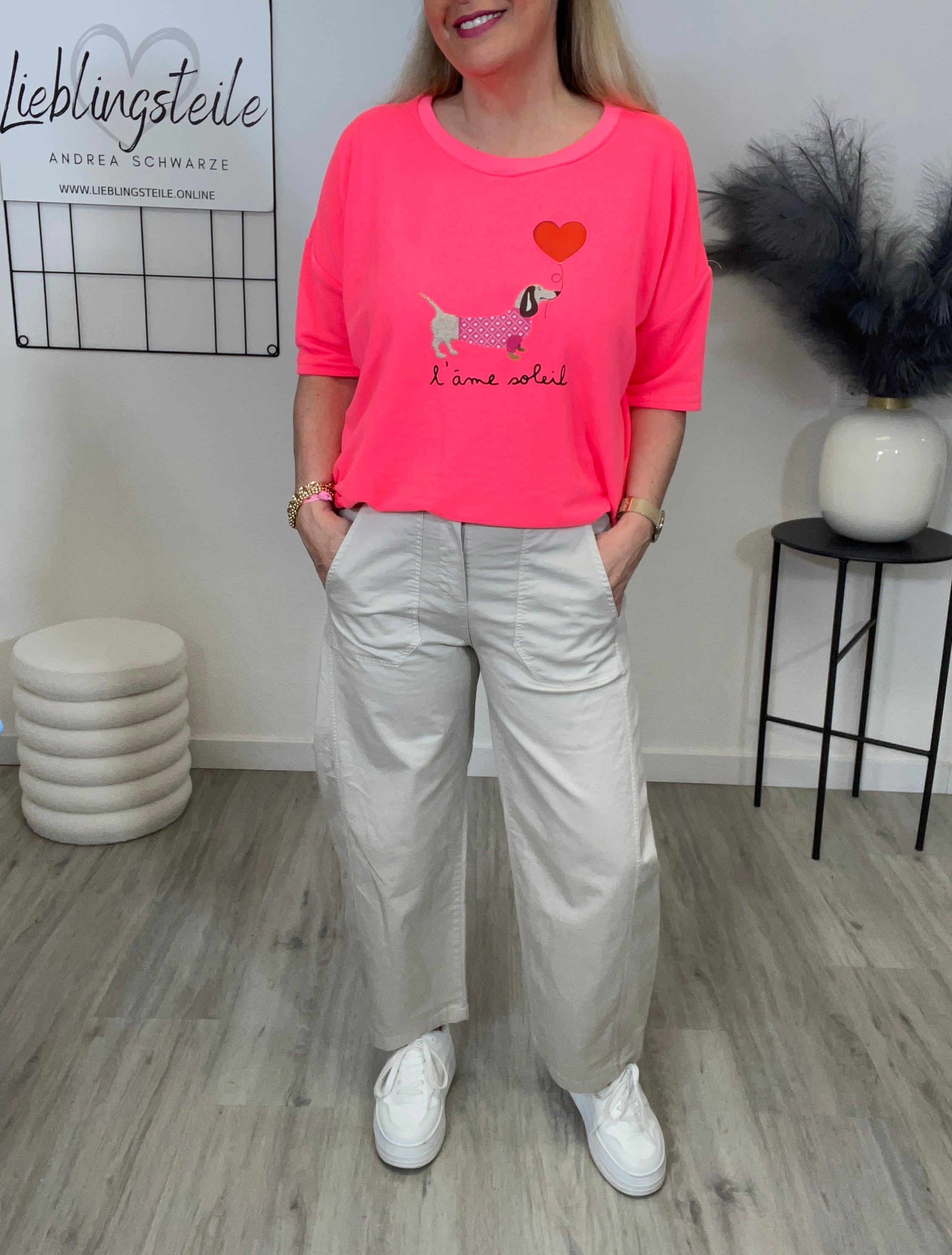 Leichtes Sweatshirt 1/2 Arm Dackel in Neonpink Art. 6964