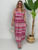 Kleid Maxi Kofferstoff Binde-Details ZickZack in Pink/Taupe
