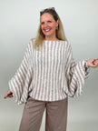 Pullover mit Fledermaus-Ärmeln Streifen in Taupe/Creme