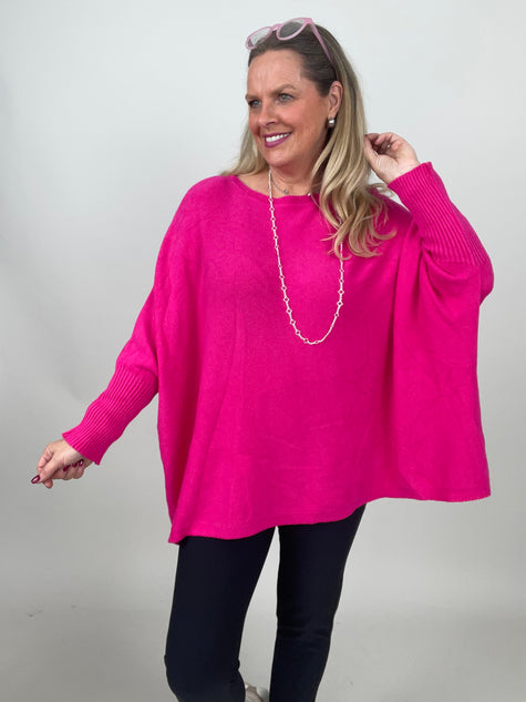 Pullover Oversized Fledermausärmel Uni in Pink
