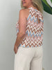 Neckholder Top Kofferstoff ZickZack in Beige/Hellblau