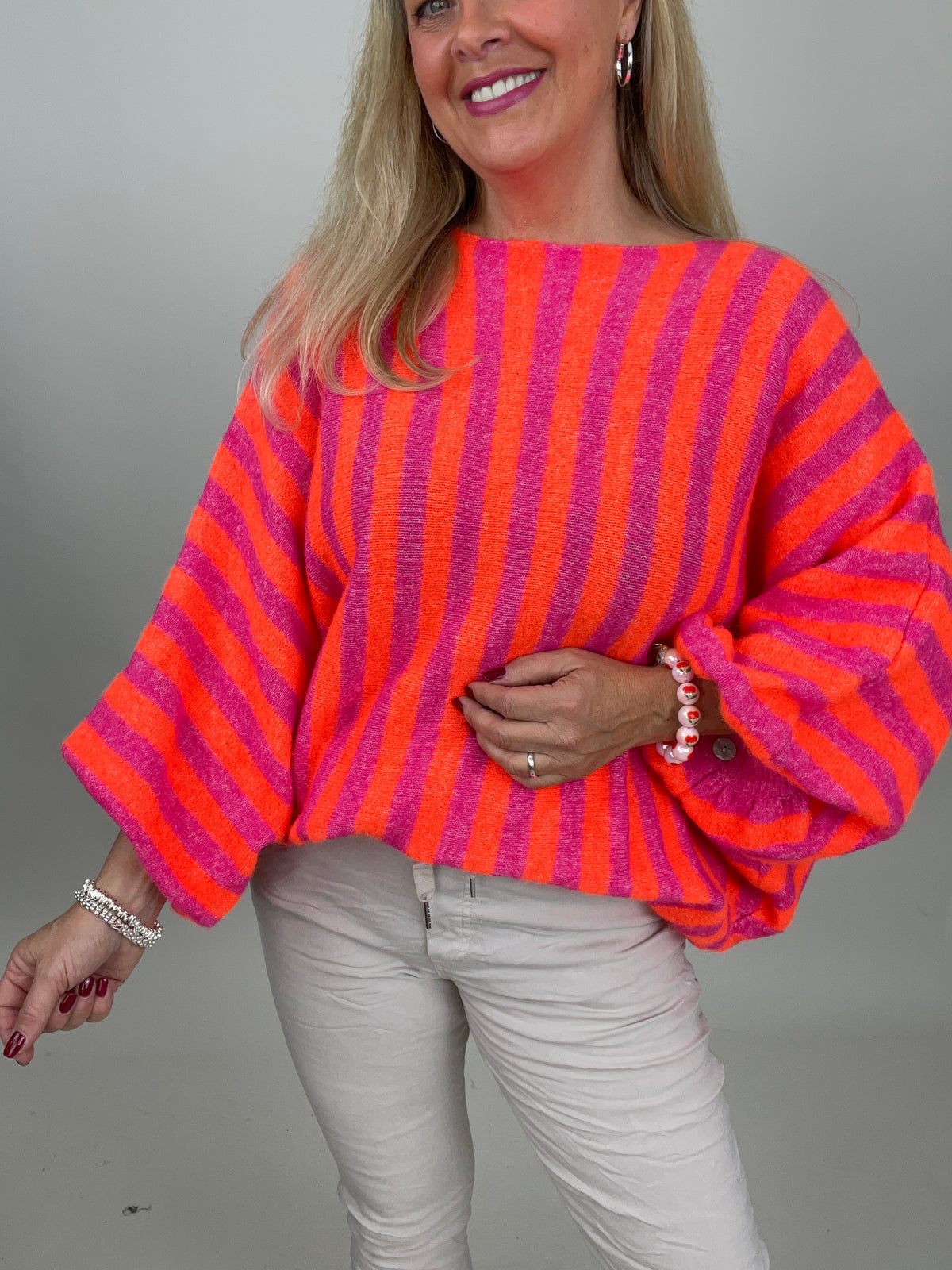 Pullover Streifen in Pink/Orange