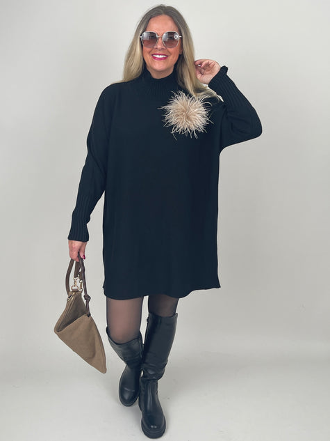 Pulloverkleid mit Stehkragen in Schwarz