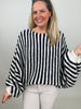 Pullover mit Fledermaus-Ärmeln Streifen in Schwarz/Creme