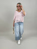 Pullover Kurzarm Lochmuster in Rosa