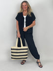 Leichter 2-Teiler mit Bluse und Ballonhose in Schwarz