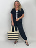 Leichter 2-Teiler mit Bluse und Ballonhose in Schwarz