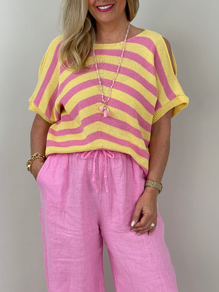 Leichter Strickpulli in Gelb/Pink