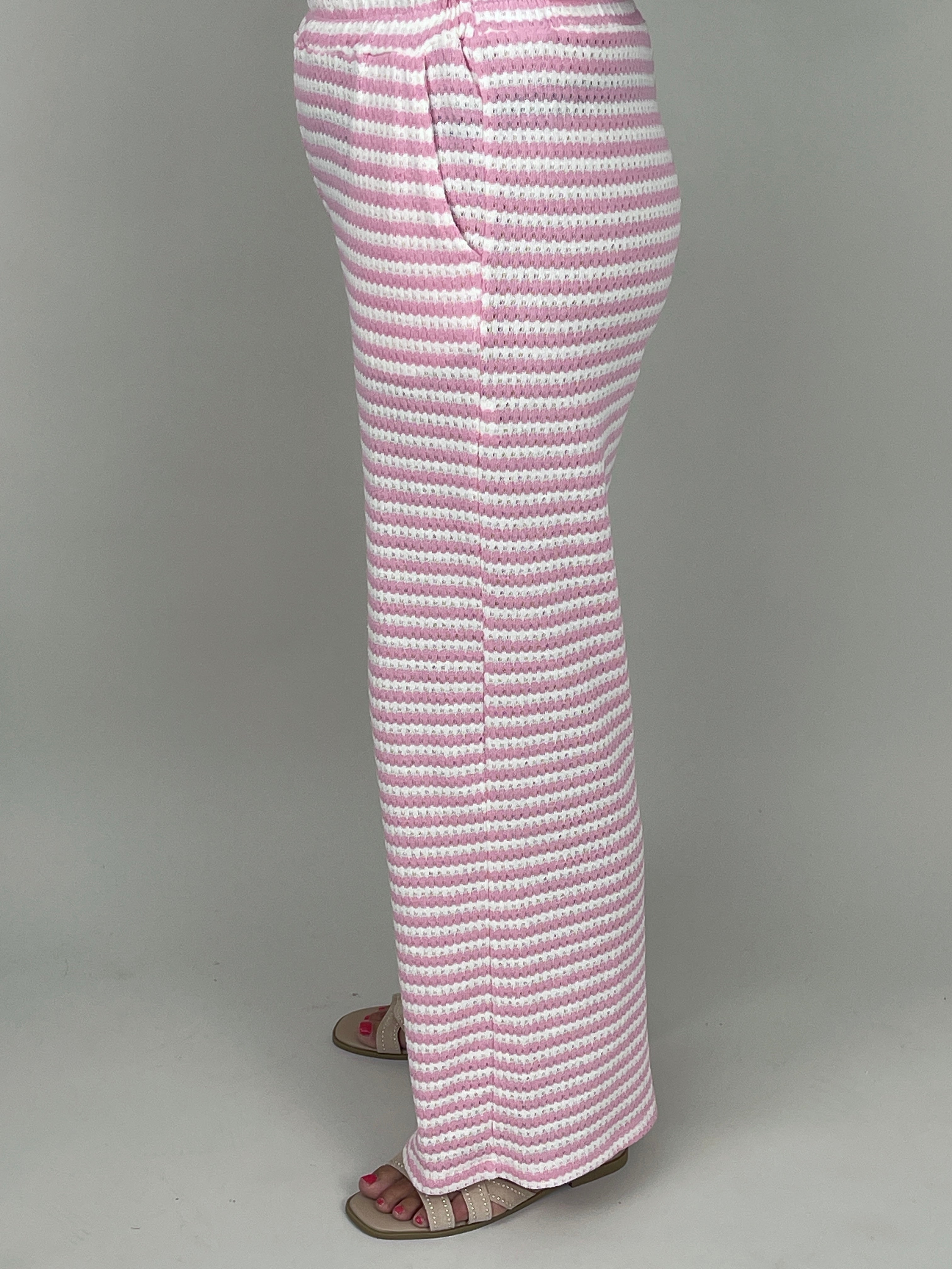 Strickhose Streifen in Rosa/Creme