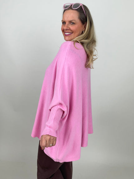 Pullover Oversized Fledermausärmel Uni in Candypink