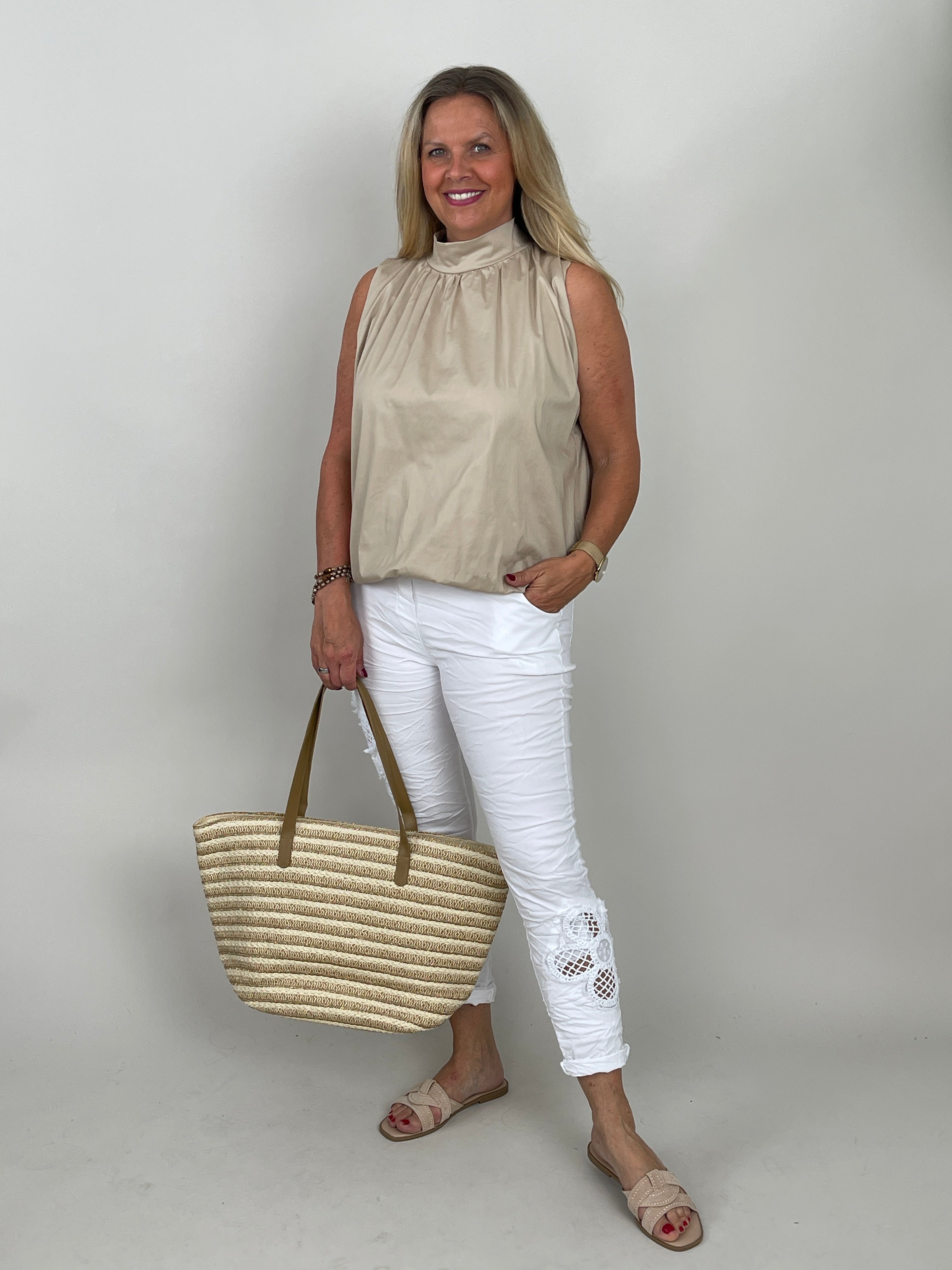 Blusentop Uni mit Schleife in Beige