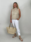 Blusentop Uni mit Schleife in Beige
