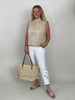 Blusentop Uni mit Schleife in Beige