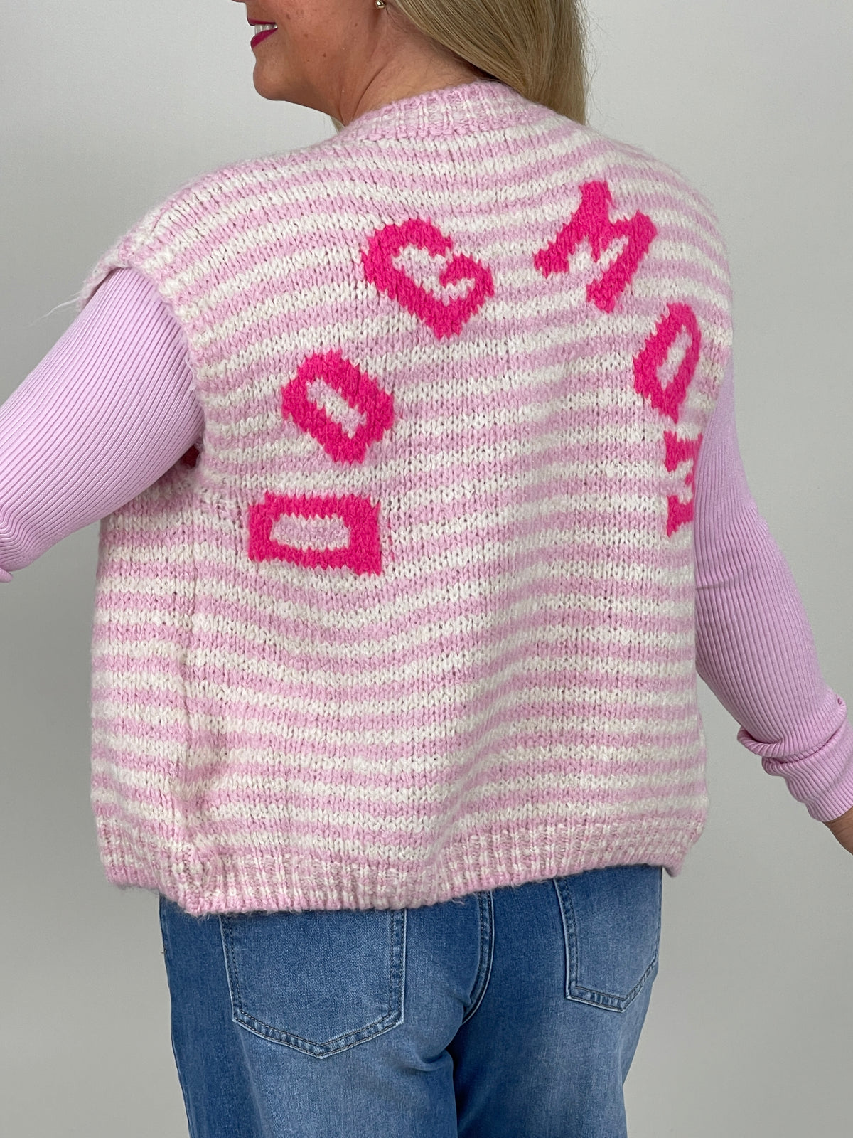 Strickweste Streifen Dog Mom in Rosa