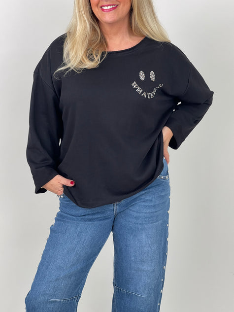 Sweatshirt Leo Smiley in Schwarz