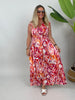 Kleid Maxi Kofferstoff Binde-Details Orange/Rot