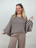 Pullover mit Fledermaus-Ärmeln Streifen in Taupe/Mokka