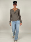 Pullover Feinstrick mit Herz in Taupe Art. 6380