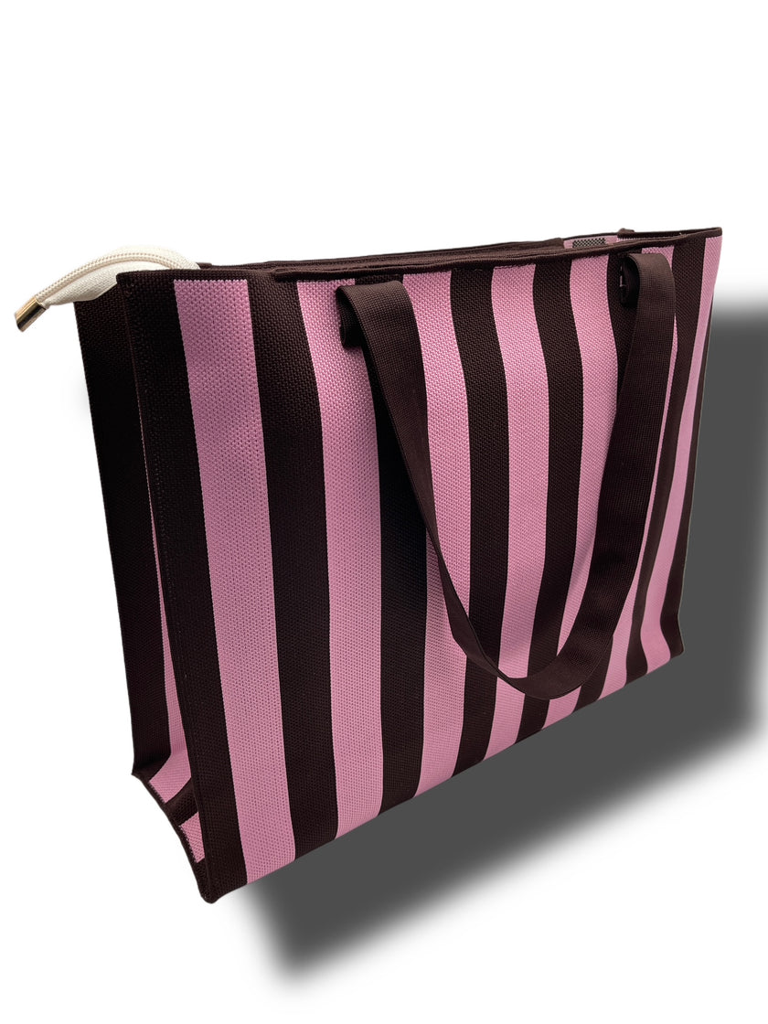 Tasche Streifen Mokka/Rosa Art. 6535