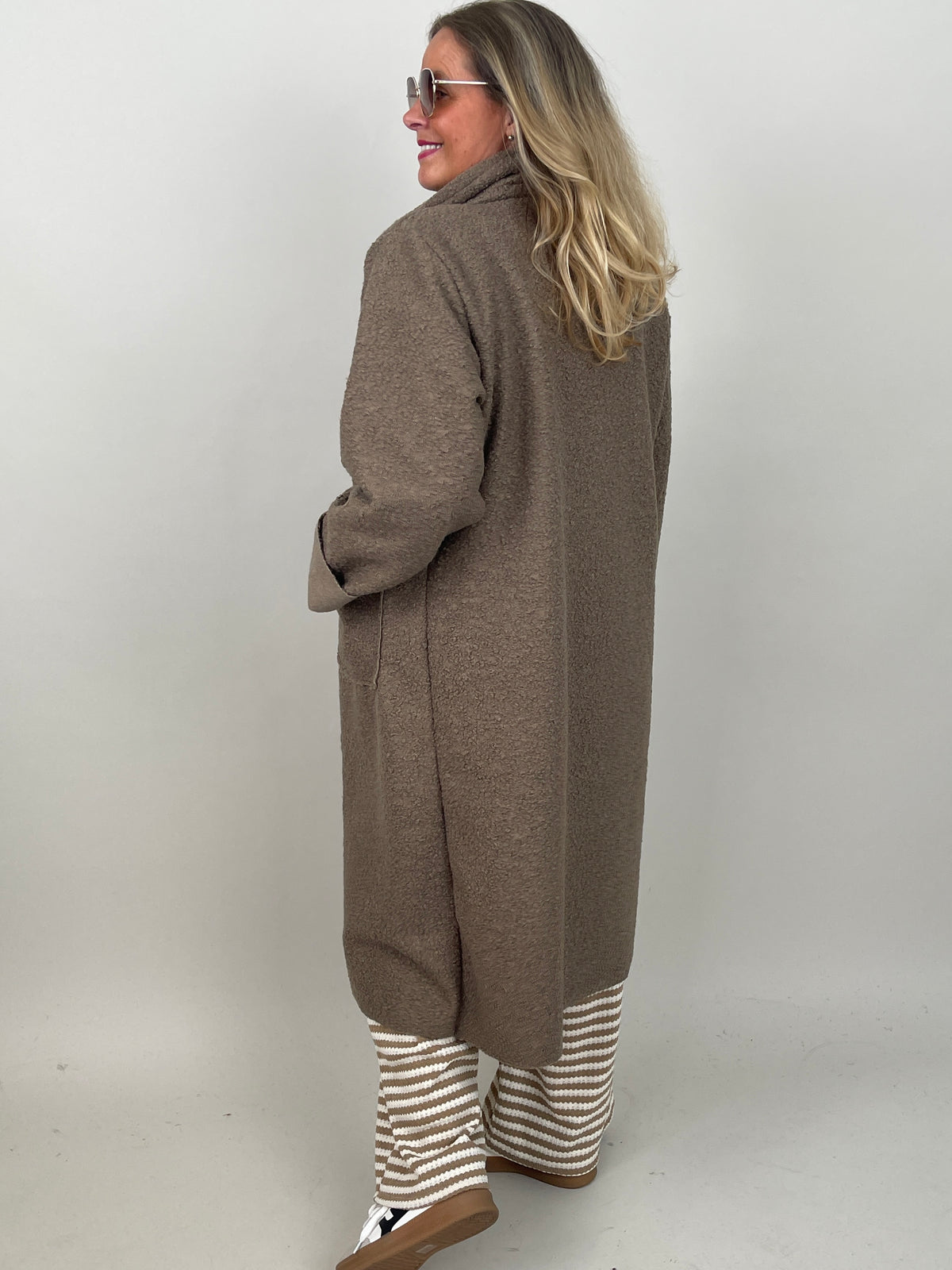 Langer Blazermantel Bouclé in Taupe